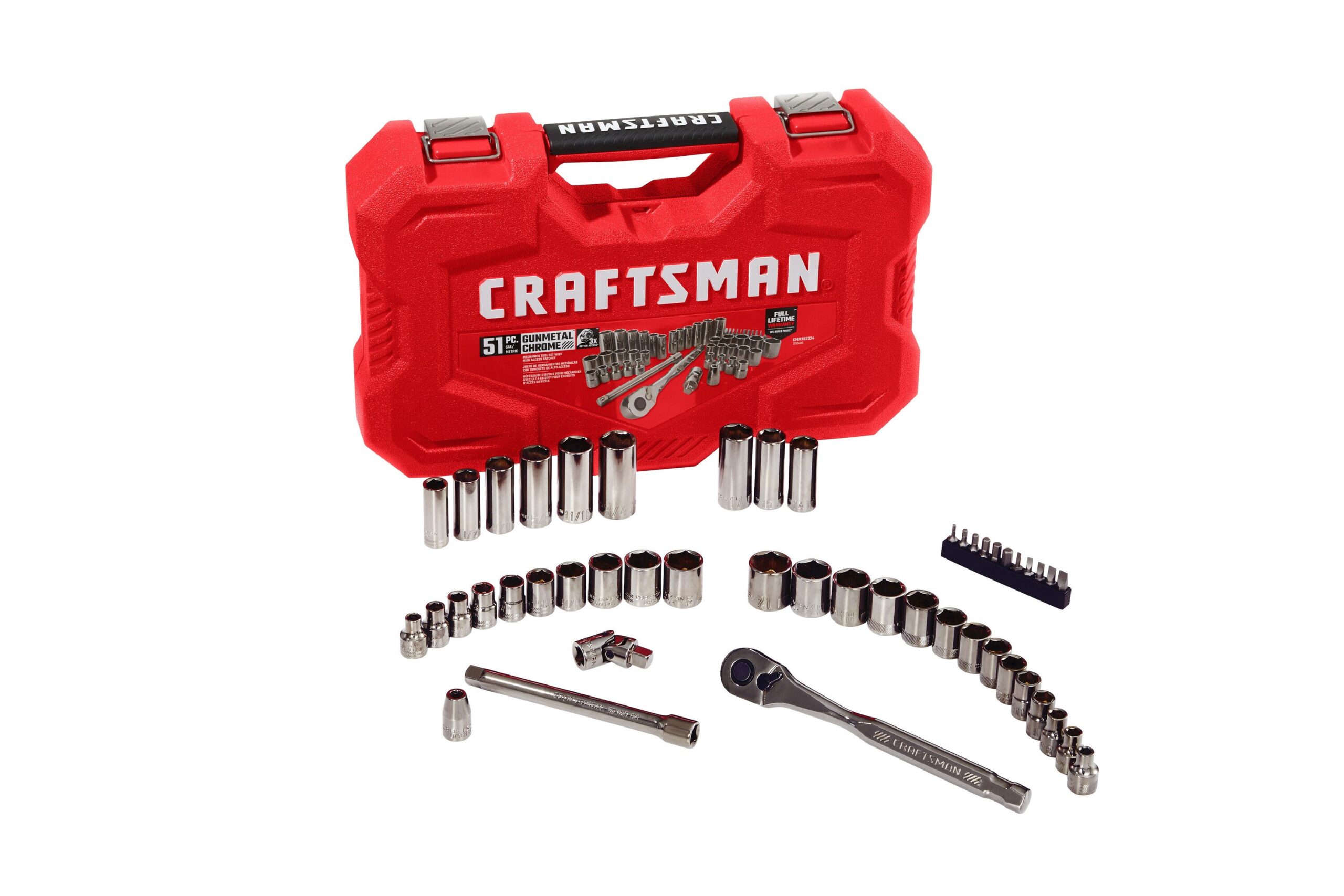 CRAFTSMAN 51-Piece Standard (SAE) and Metric Combination Gunmetal Chrome Mechanics Tool Set with Hard Case
