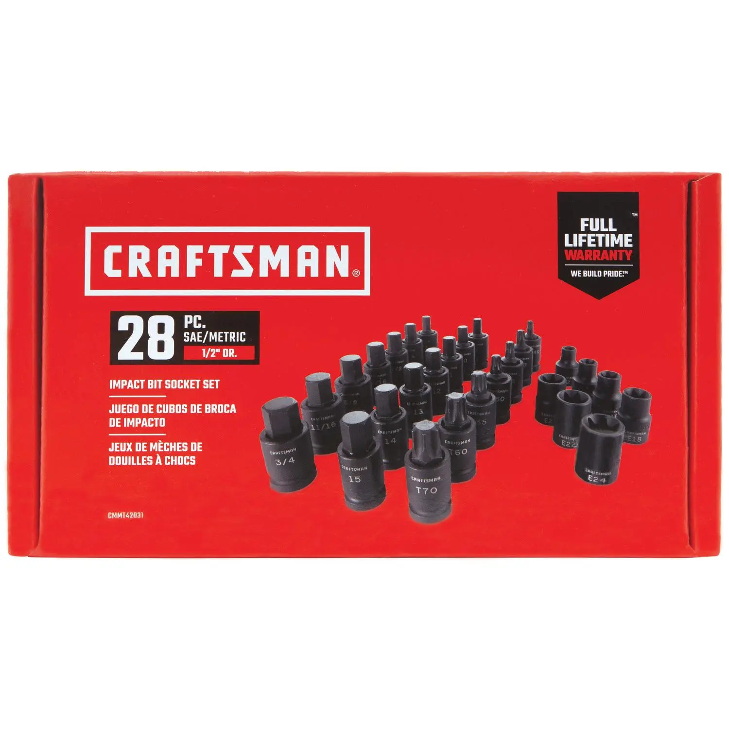 CRAFTSMAN 28-Piece Standard (SAE) and Metric Combination 1/2-in Drive Set 6-point Impact Socket Set
