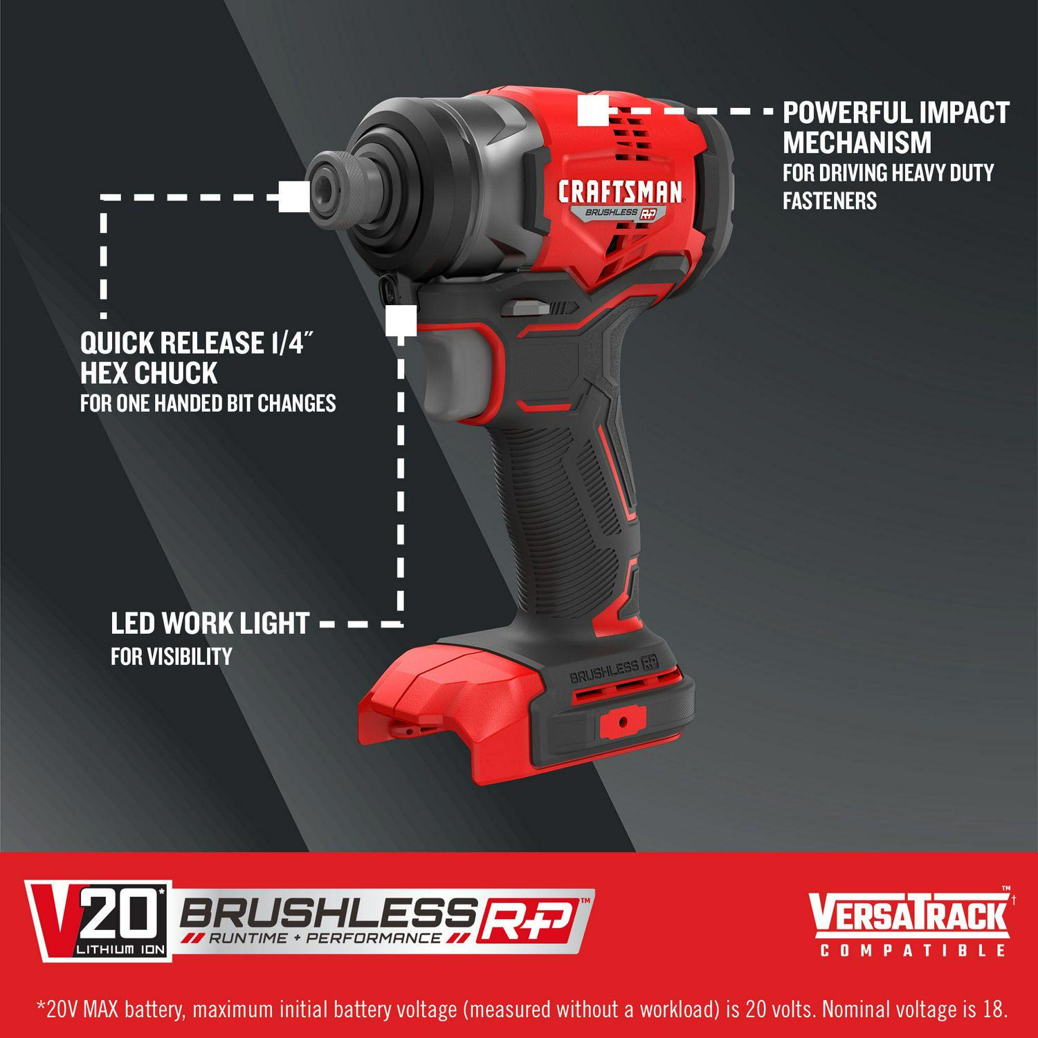 CRAFTSMAN V20 RP 20-volt Max 1/4-in Brushless Cordless Impact Driver