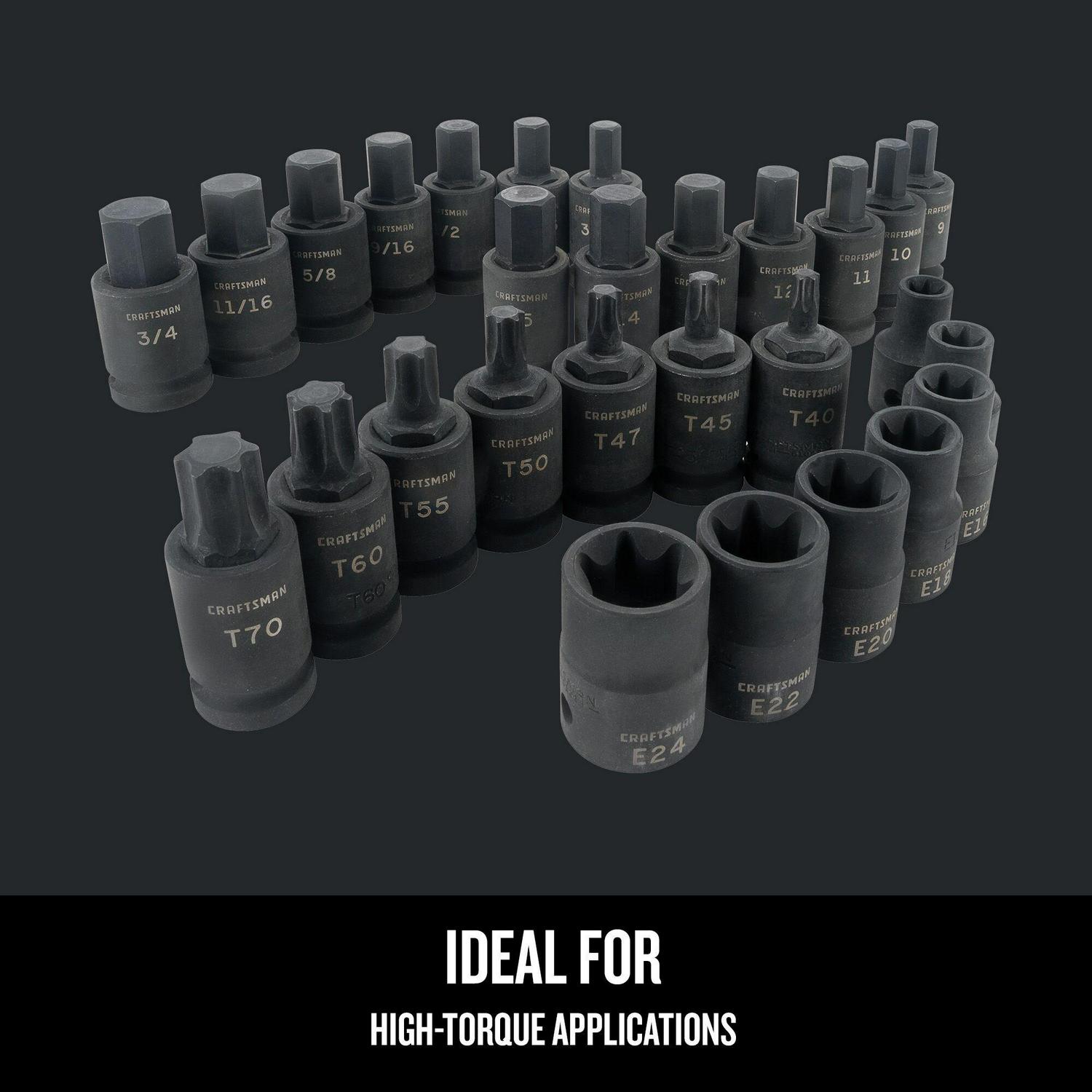 CRAFTSMAN 28-Piece Standard (SAE) and Metric Combination 1/2-in Drive Set 6-point Impact Socket Set