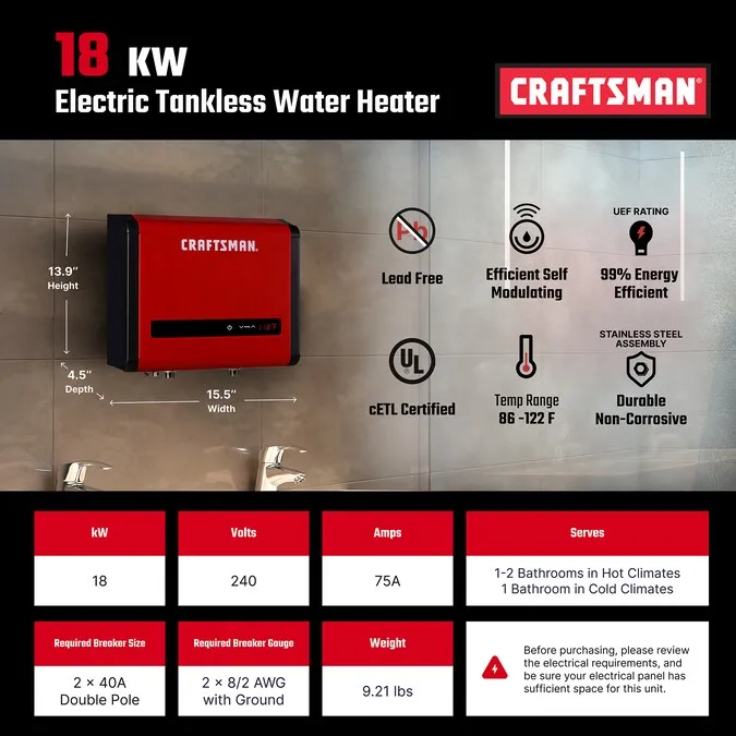 CRAFTSMAN Craftsman 18kw Pro-plus Multi Application Electric Tankless Water Heater