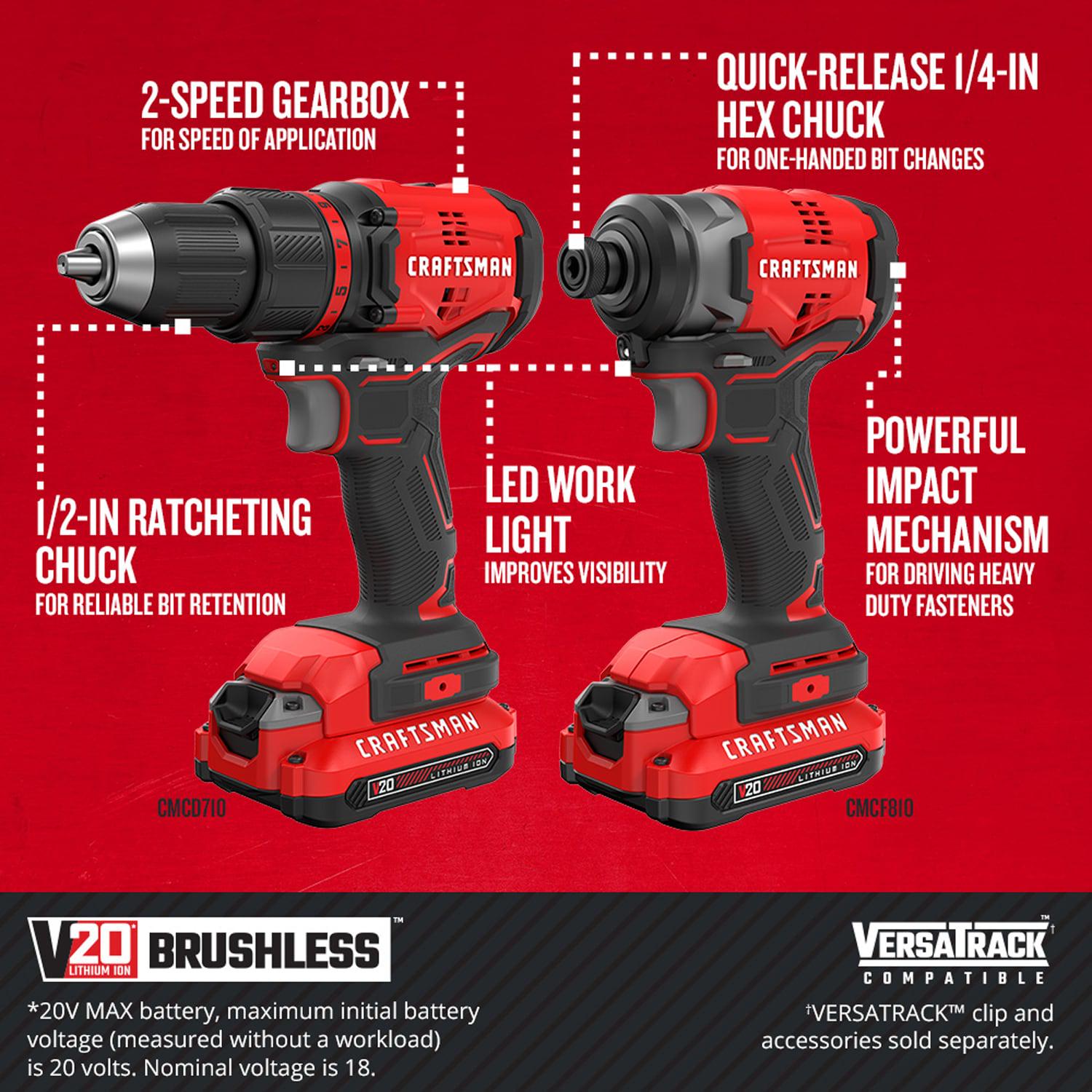 CRAFTSMAN 2-Tool Brushless Power Tool Combo Kit with Soft Case (2-Batteries Included and Charger Included)