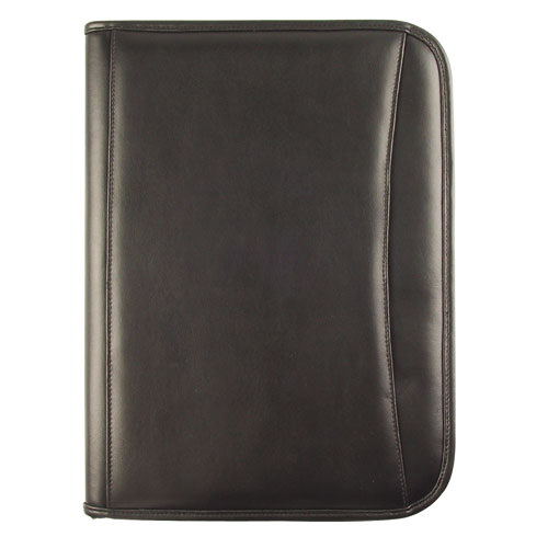 Blank Nissun Cap OGR7104 Zippered Padfolio, Leatherette - Black