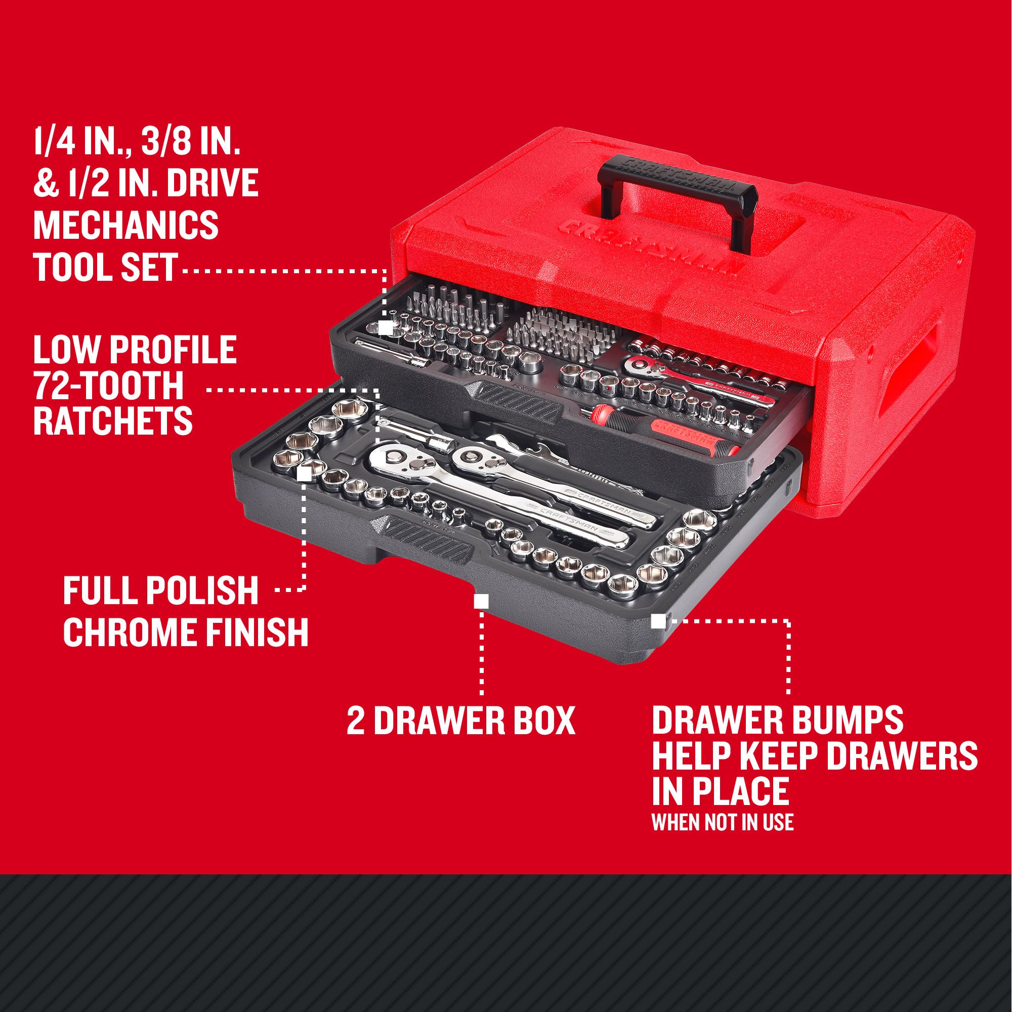 CRAFTSMAN 256-Piece Standard (SAE) and Metric Polished Chrome Mechanics Tool Set with Hard Case