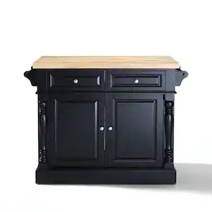 CROSLEY FURNITURE Oxford Black Kitchen Island with Butcher Block Top ...