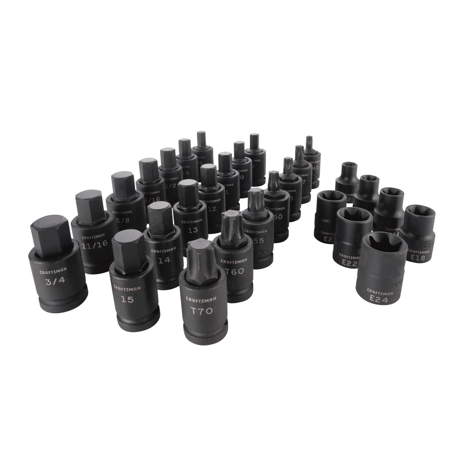 CRAFTSMAN 28-Piece Standard (SAE) and Metric Combination 1/2-in Drive Set 6-point Impact Socket Set