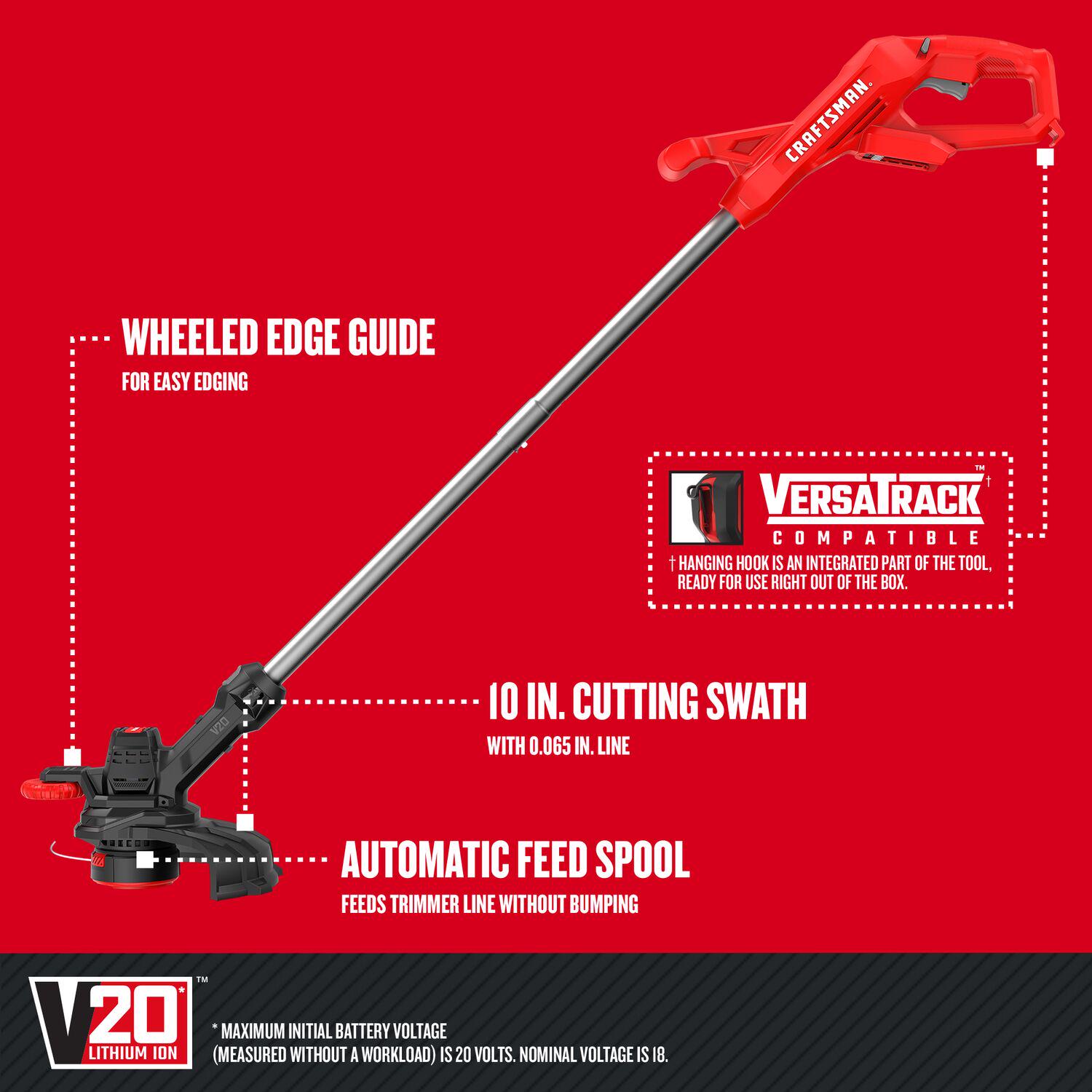 CRAFTSMAN 20-volt Max 10-in Straight Shaft Battery String Trimmer 2 Ah (Battery and Charger Included)