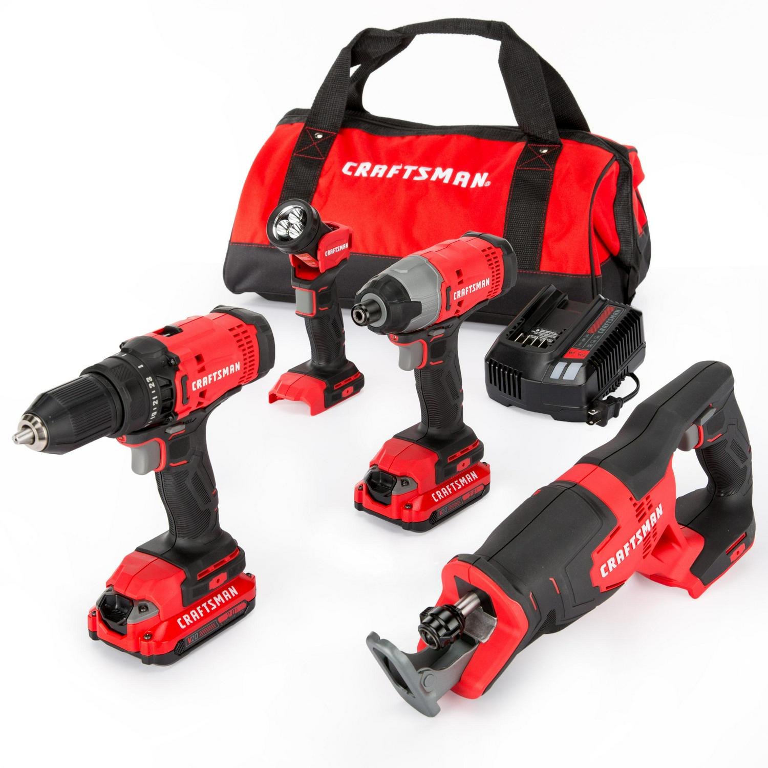 CRAFTSMAN V20 4-Tool Power Tool Combo Kit with Soft Case (2-Batteries Included and Charger Included)