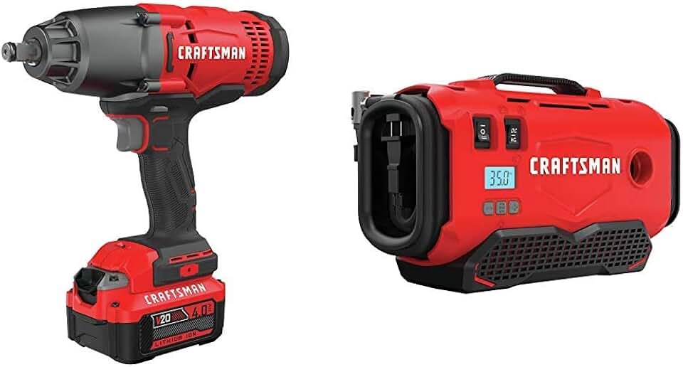 CRAFTSMAN V20 Impact Wrench Kit with Inflator (CMCF900M1 & CMCE520B)