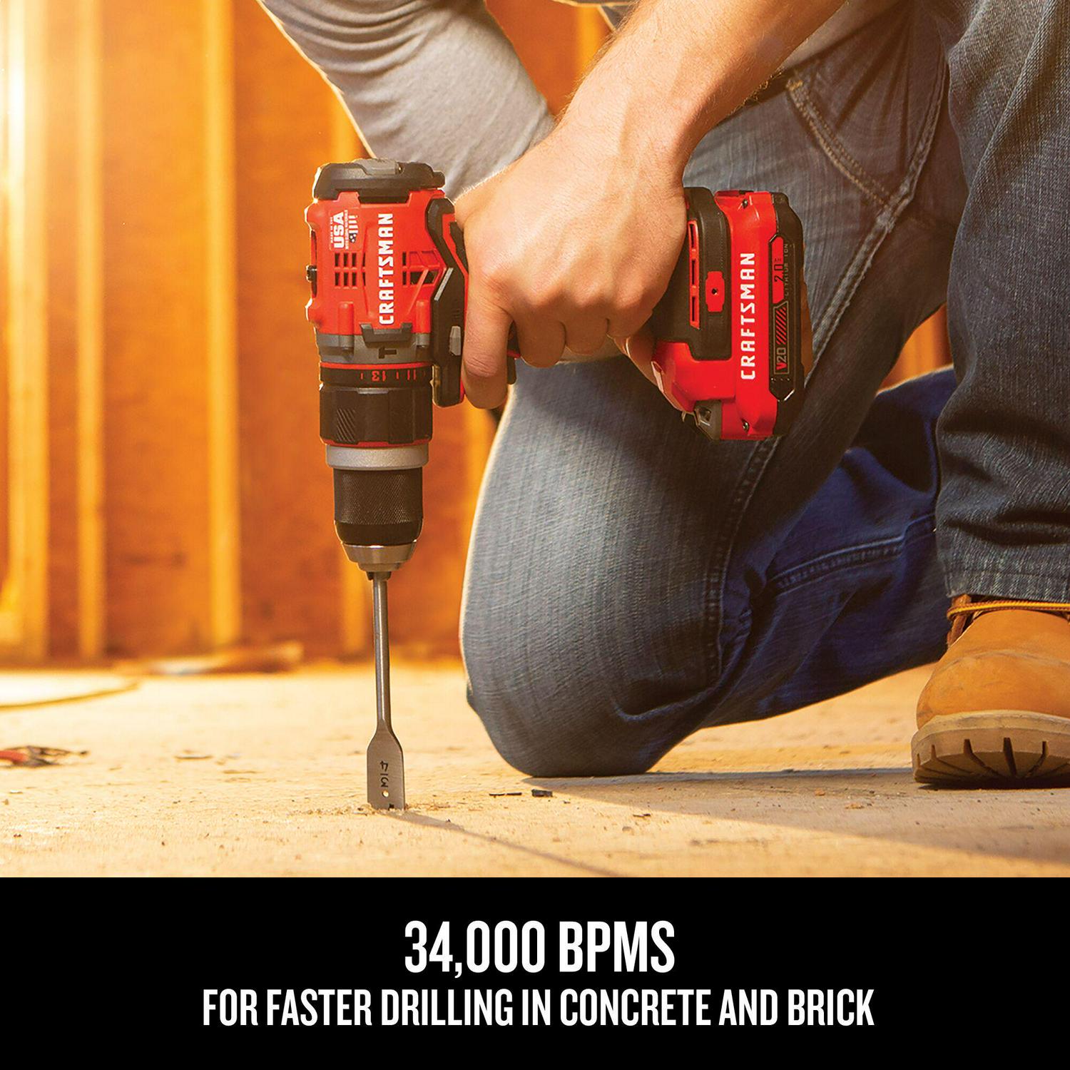 CRAFTSMAN V20 1/2-in 20-volt Max Variable Speed Brushless Cordless Hammer Drill (2-Batteries Included)