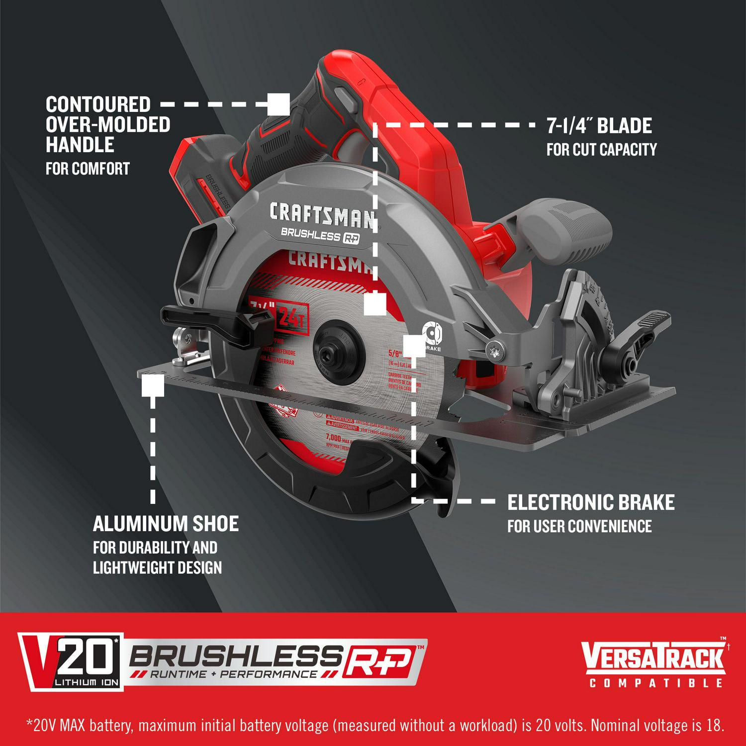 CRAFTSMAN V20 RP 20-volt Max 7-1/4-in Brushless Cordless Circular Saw (Bare Tool)