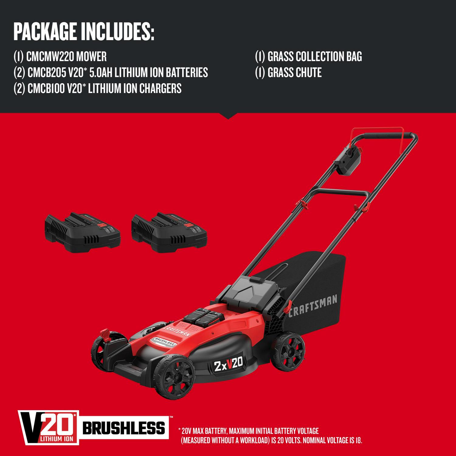 CRAFTSMAN V20 20-volt Max 20-in Cordless Push Lawn Mower 5 Ah (Battery and Charger Included)