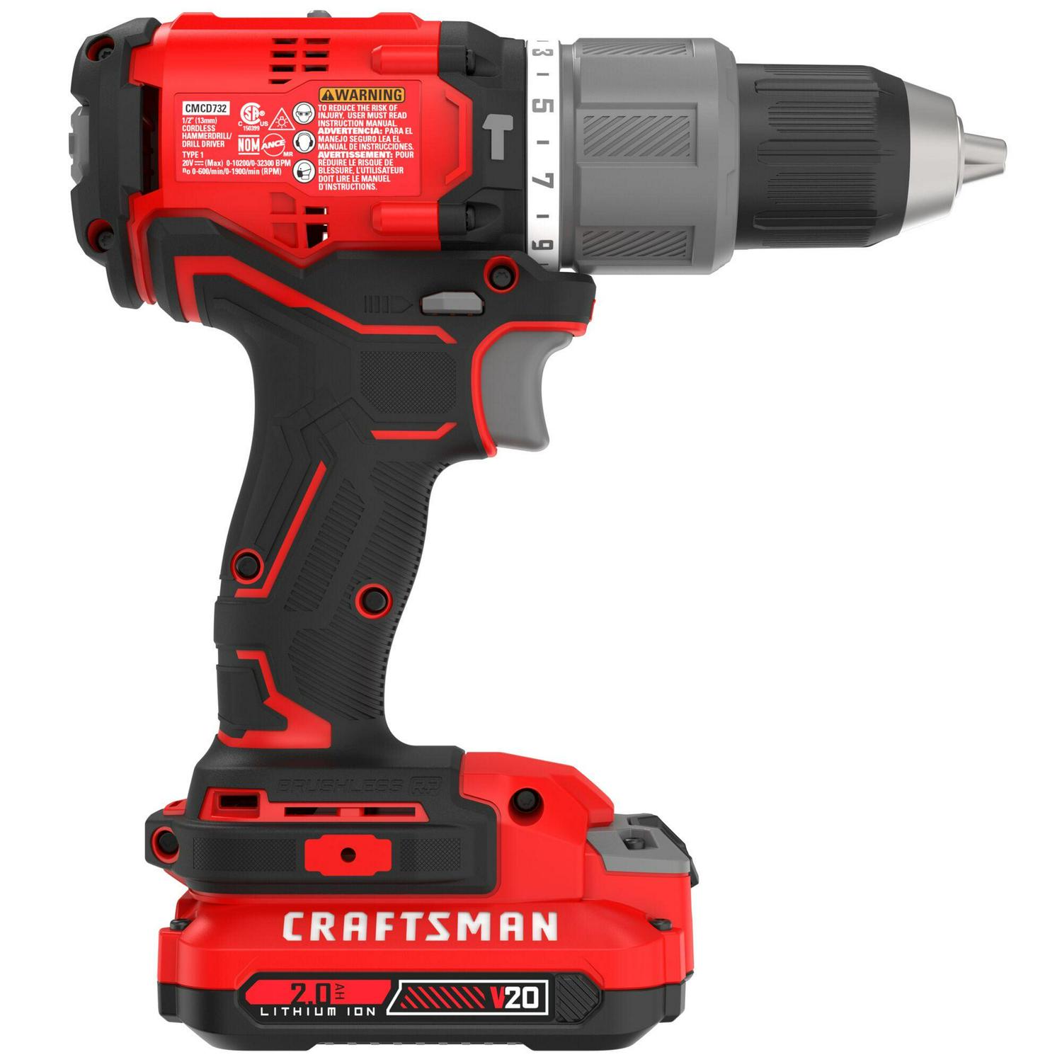 CRAFTSMAN V20 RP 1/2-in 20-volt Max Variable Speed Brushless Hybrid Cordless and Corded Hammer Drill (2-Batteries Included)