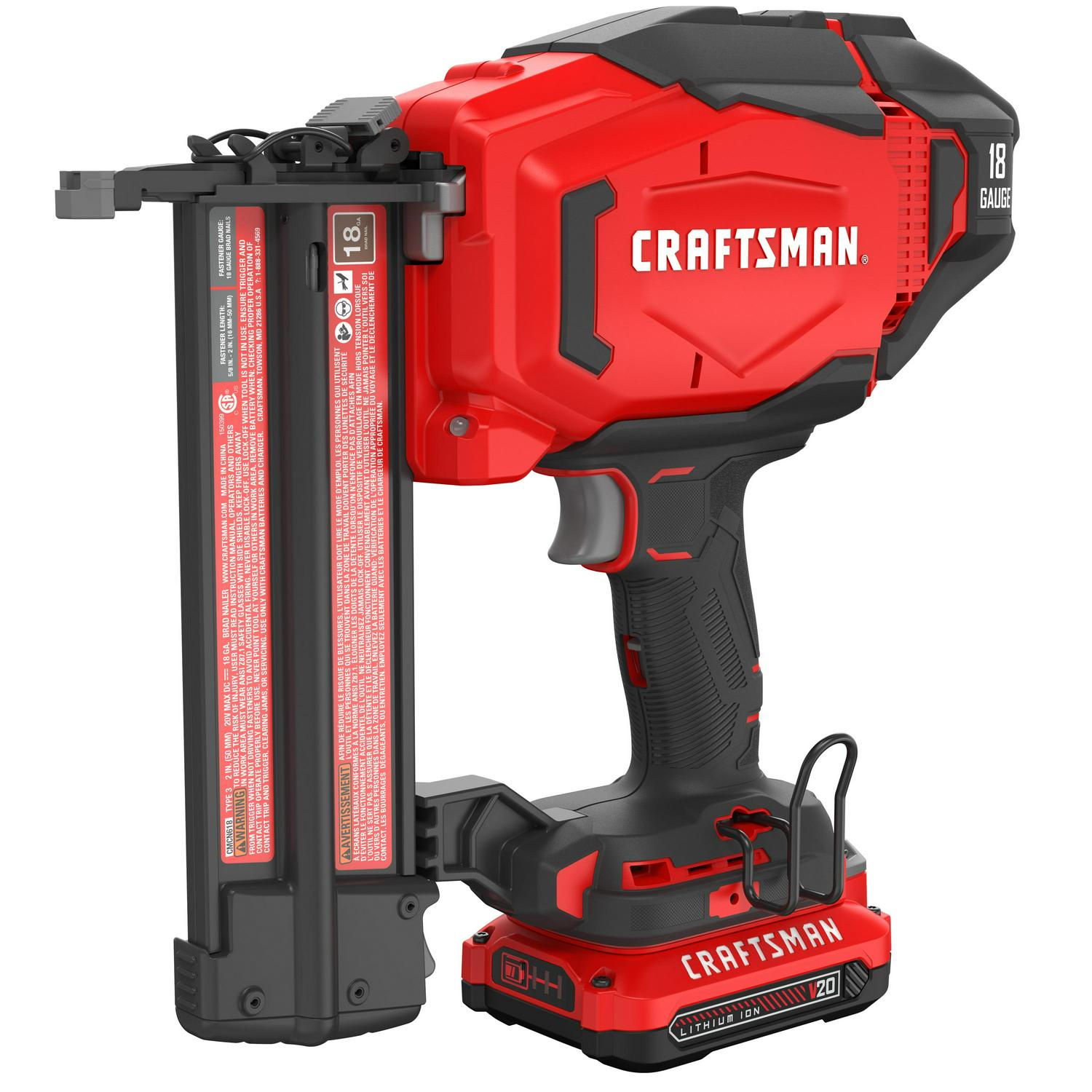 CRAFTSMAN V20 2-in 18-Gauge Cordless Brad Nailer (Battery and Charger Included)