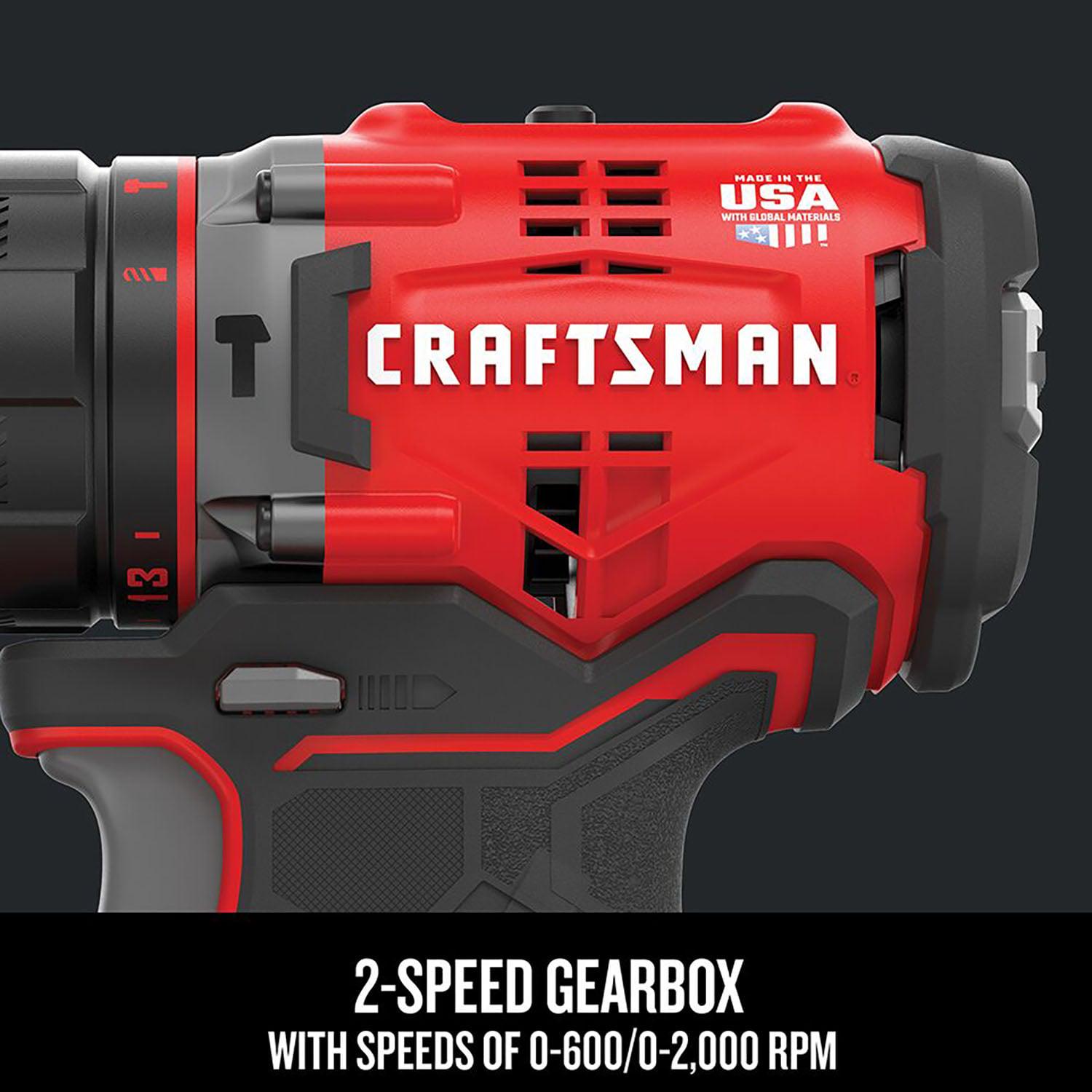 CRAFTSMAN V20 1/2-in 20-volt Max Variable Speed Brushless Cordless Hammer Drill (2-Batteries Included)