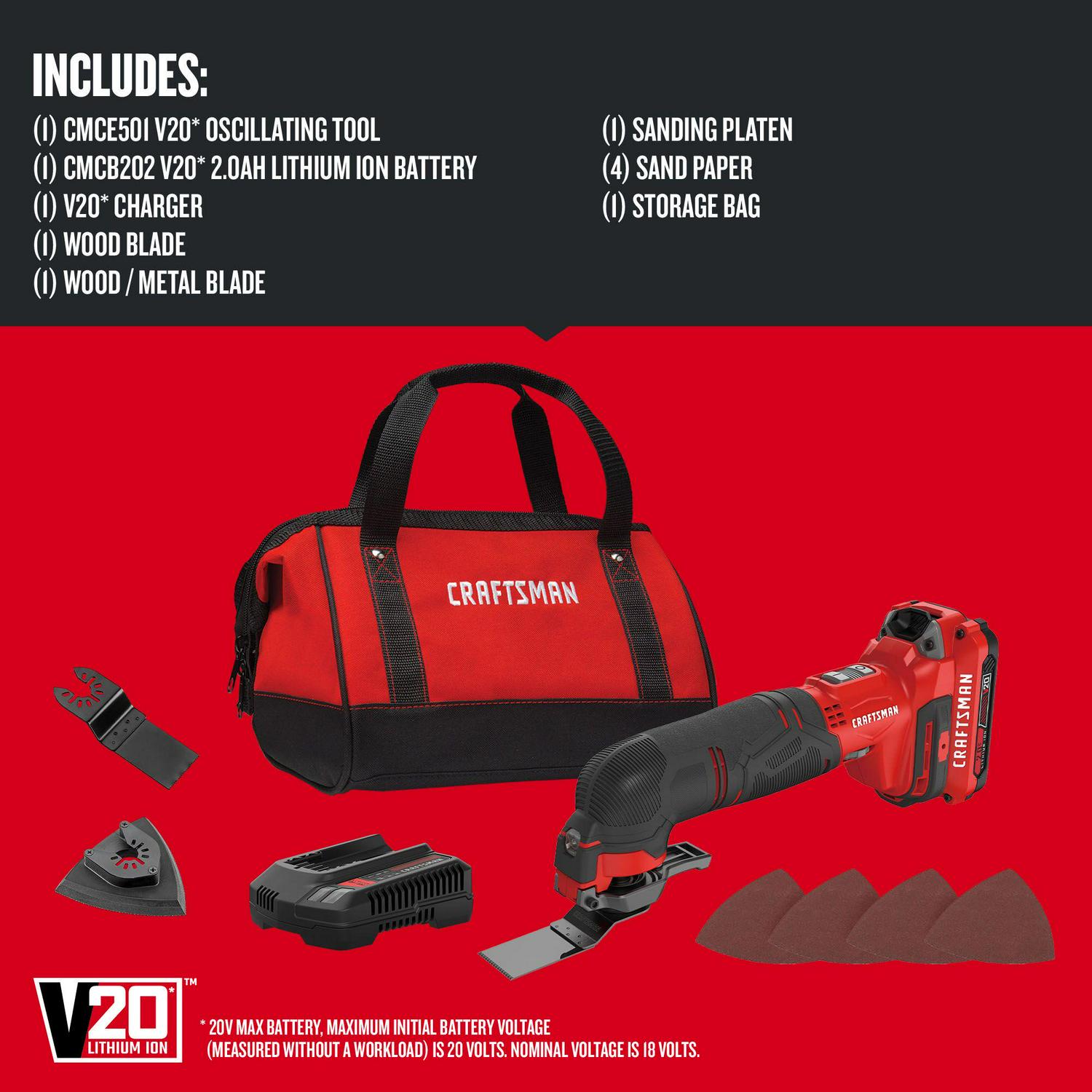CRAFTSMAN V20 Cordless 20-volt Max Variable Speed 11-Piece Oscillating Multi-Tool Kit with Soft Case (1-Battery Included)