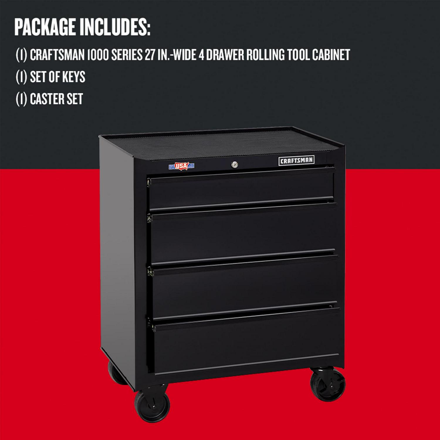 CRAFTSMAN 1000 Series 26.5-in W x 32.5-in H 4-Drawer Steel Rolling Tool Cabinet (Black)