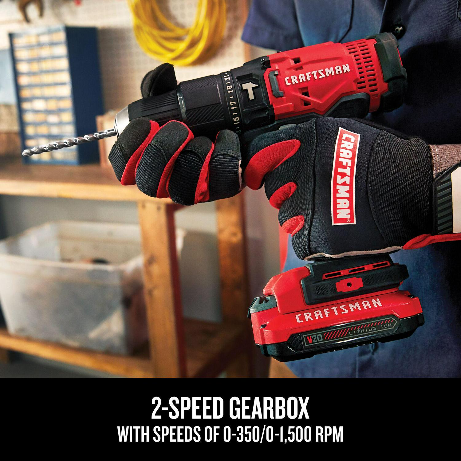 CRAFTSMAN 1/2-in 20-volt Max Variable Speed Cordless Hammer Drill (2-Batteries Included)