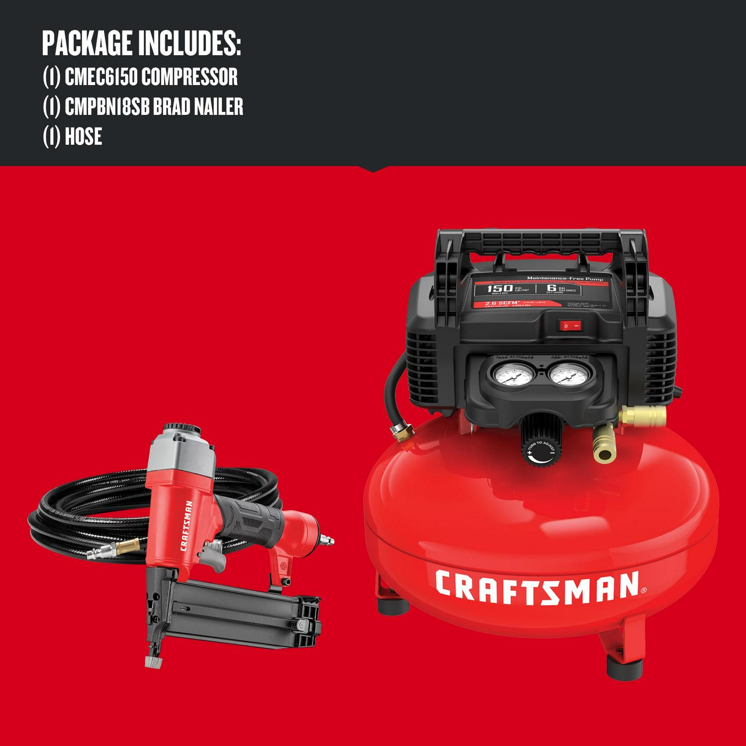 CRAFTSMAN 6-Gallons Portable 150 PSI Pancake Air Compressor with Accessories