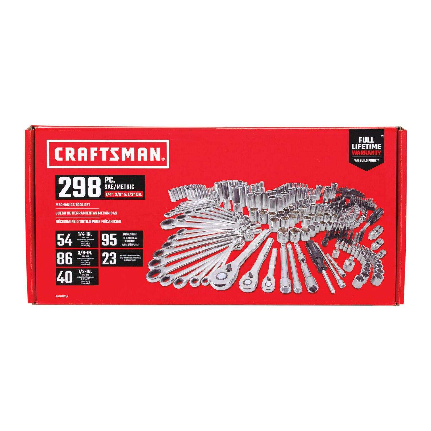CRAFTSMAN 298-Piece Standard (SAE) and Metric Combination Polished Chrome Mechanics Tool Set