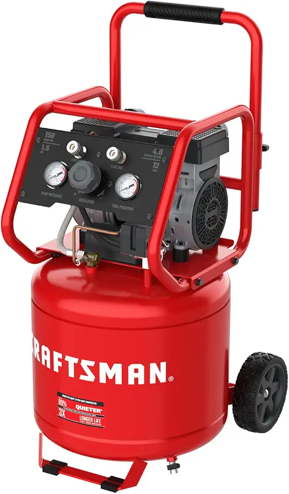CRAFTSMAN Air Compressor 12 Gallon Ultra Quiet Oil-Free 1.5 HP Max 150 PSI Vertical Tank Portable Air Compressor