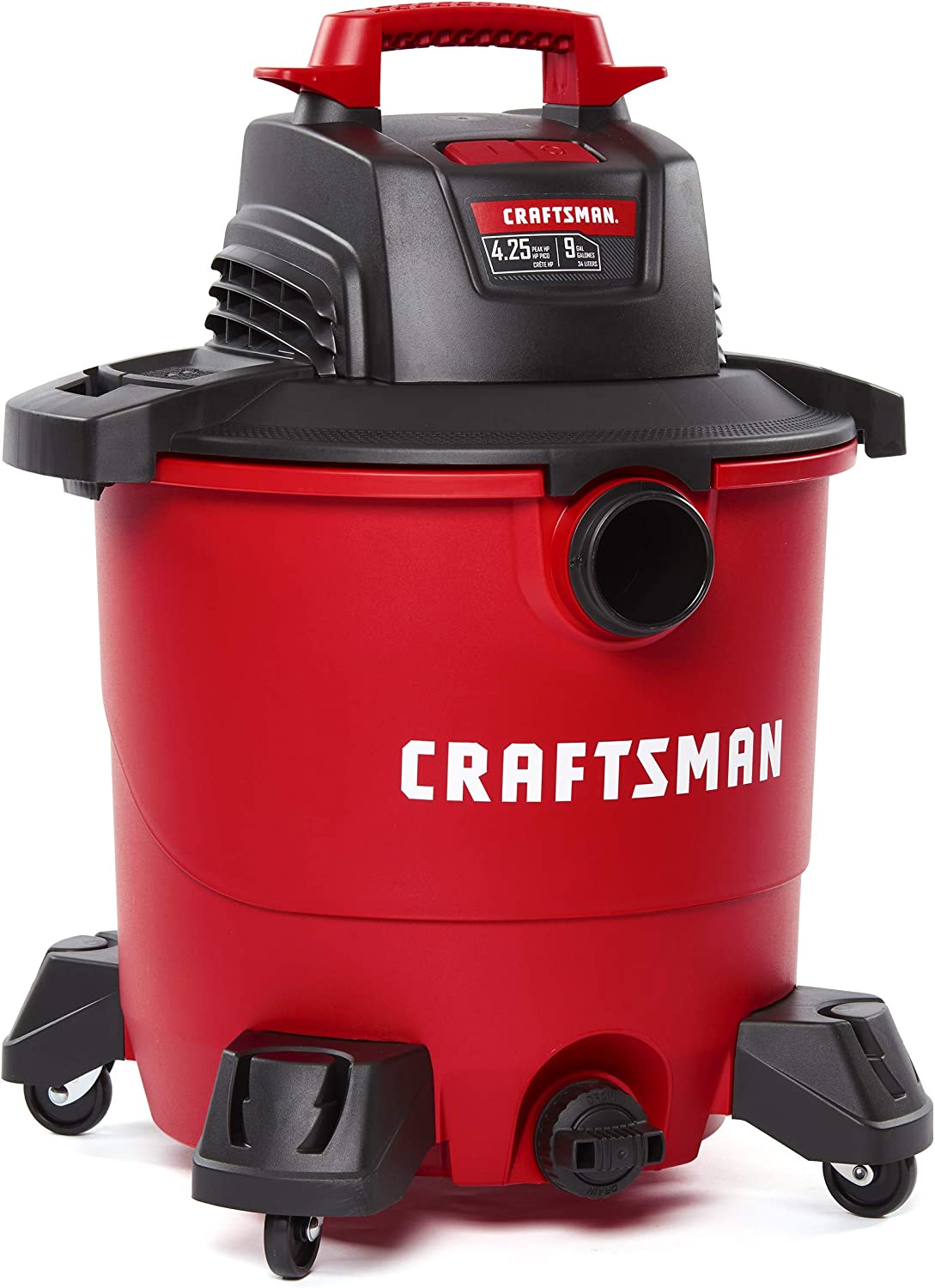 CRAFTSMAN CMXEVBE17590 9 Gallon 4.25 Peak HP Wet/Dry Vac, Portable Shop Vacuum with Attachments , Red