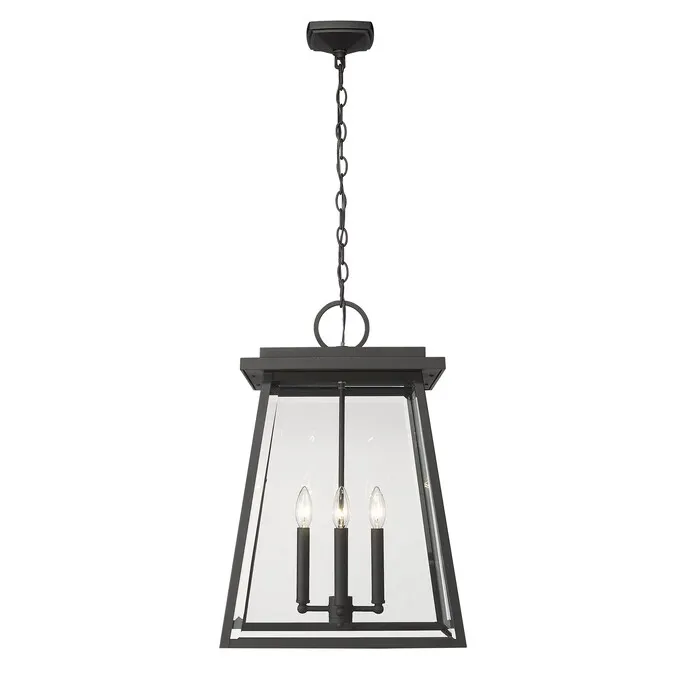 Z-Lite Broughton 4-Light Black Craftsman Beveled Glass Square Outdoor Hanging Pendant Light