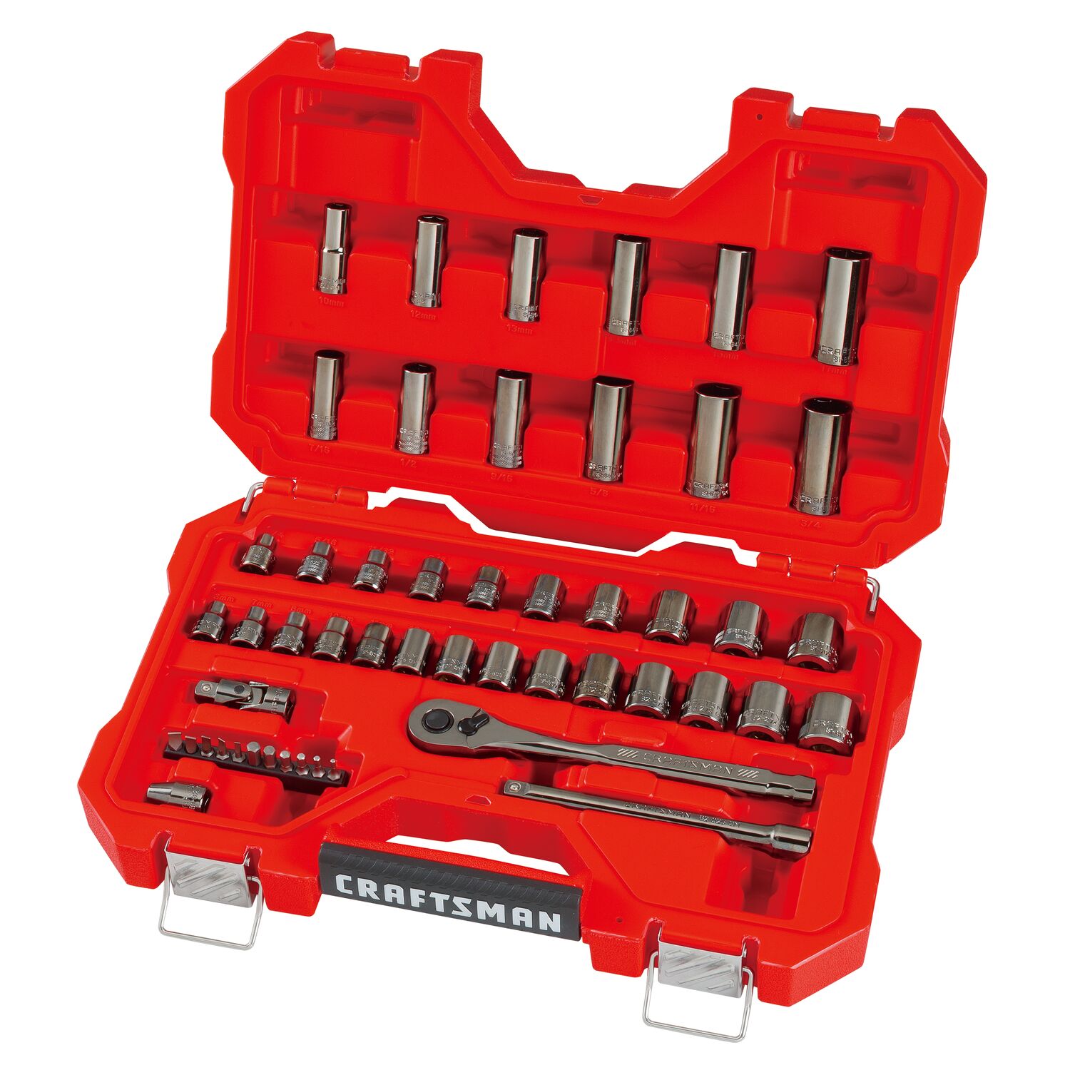 CRAFTSMAN 51-Piece Standard (SAE) and Metric Combination Gunmetal Chrome Mechanics Tool Set with Hard Case