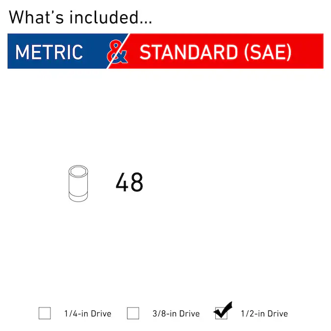 CRAFTSMAN 48-Piece Standard (SAE) and Metric Combination 1/2-in Drive Set 6-point Impact Socket Set