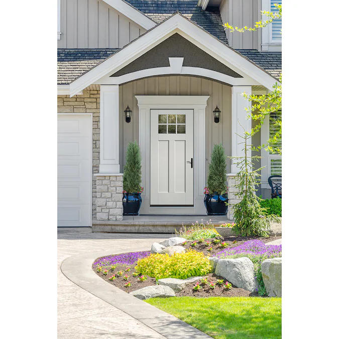 Therma-Tru Shaker 36-in x 80-in Fiberglass Craftsman Left-Hand Inswing Ready To Paint Prehung Front Door Insulating Core