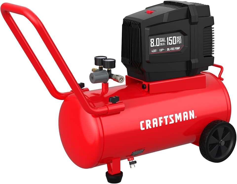 CRAFTSMAN Air Compressor 8 Gallon Oil-Free 1.8 HP Max 150 PSI Horizontal Tank Portable Air Compressor