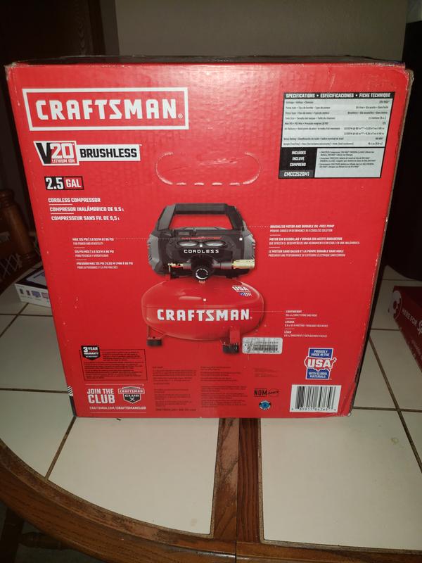 CRAFTSMAN V20 2.5-Gallons Portable Cordless 125 PSI Pancake Air Compressor