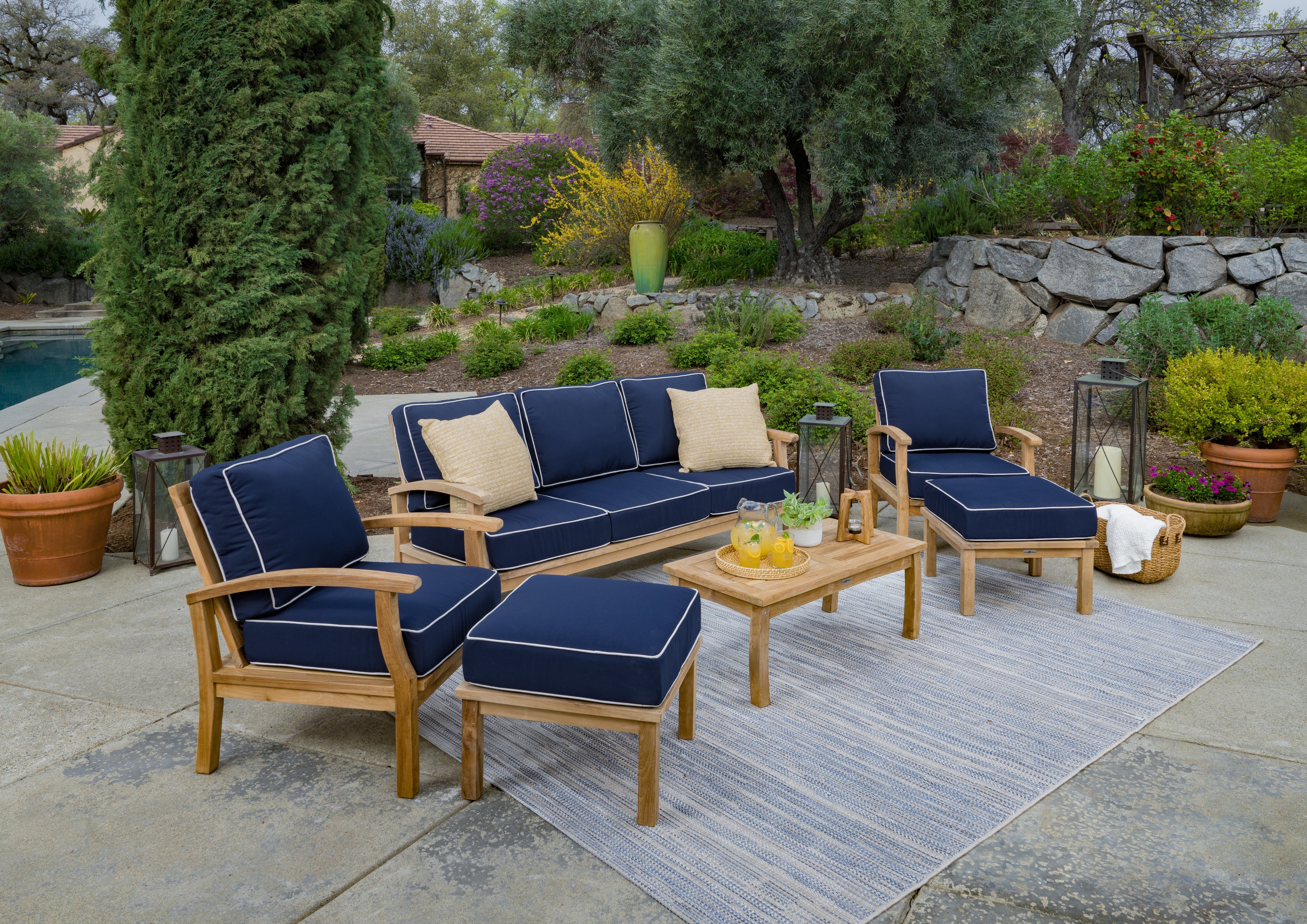 Tortuga Outdoor 6-Piece Indonesian Teak Outdoor Sofa Set - Sunbrella Canvas Natural or Navy