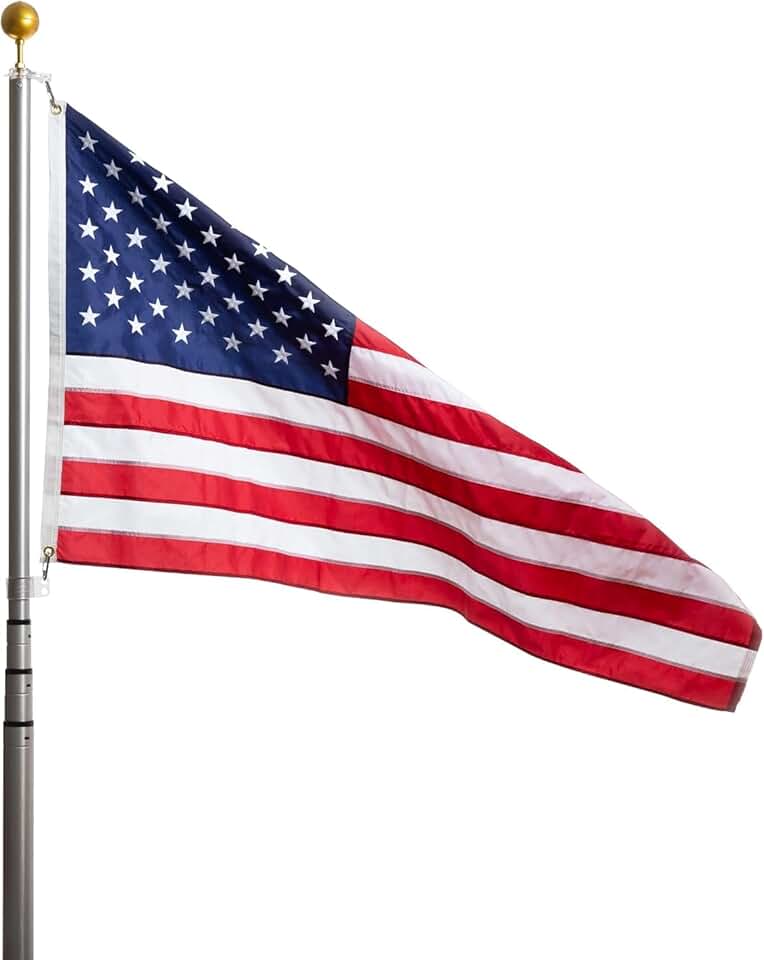 Freedom Telescopic Flagpole - Elegant American Craftsmanship, Patented Security, Twist-and-Button Lock, 360° 'No-Wrap' Swivel, Wind Resistant Up to 130 MPH - Complete Kit Included
