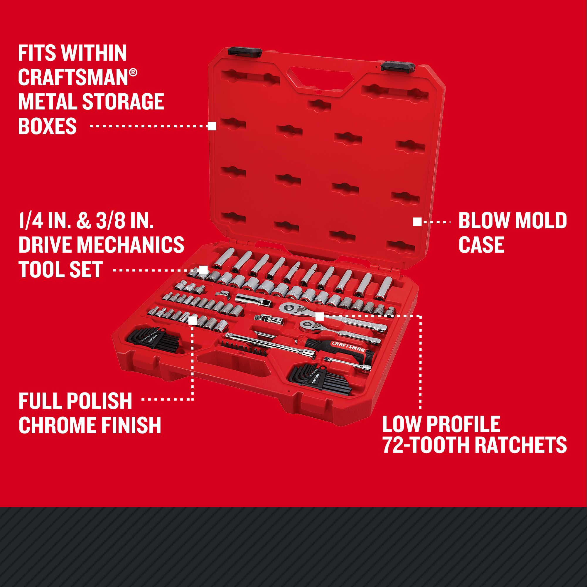 CRAFTSMAN 83-Piece Standard (SAE) and Metric Polished Chrome Mechanics Tool Set with Hard Case