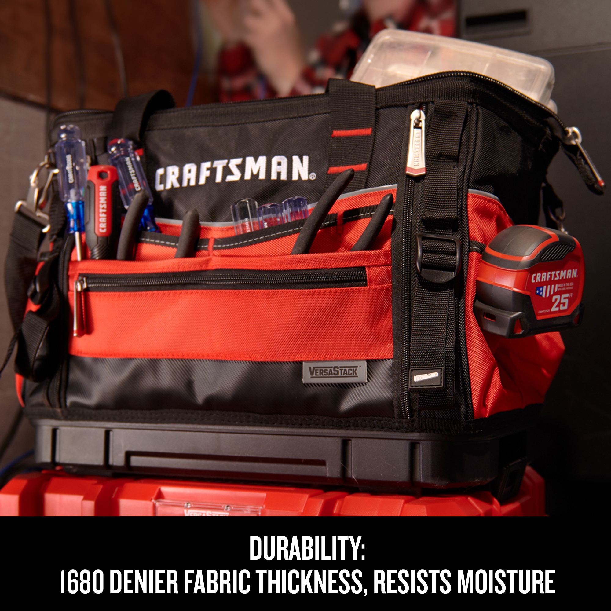 CRAFTSMAN VERSASTACK Red/Black Polyester 17-in Zippered Tool Bag