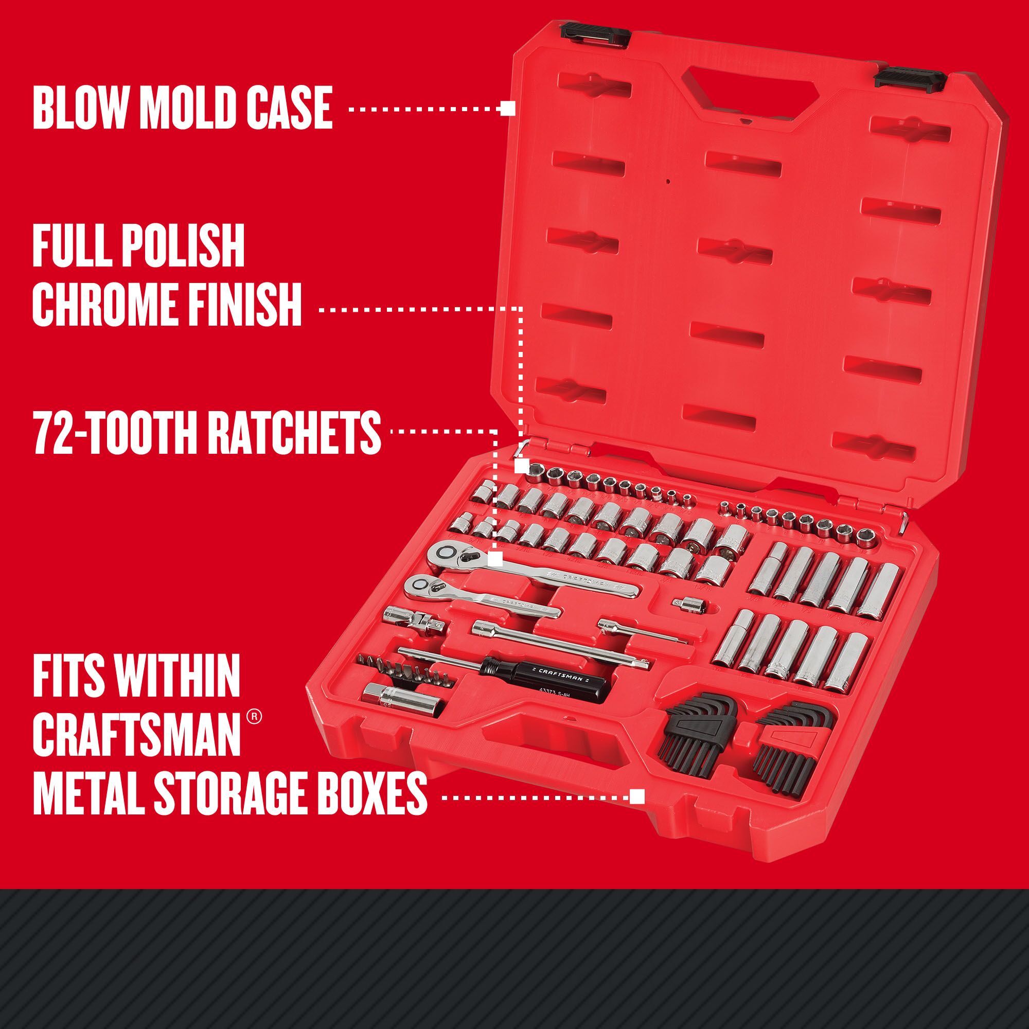CRAFTSMAN 83-Piece Standard (SAE) and Metric Polished Chrome Mechanics Tool Set with Hard Case