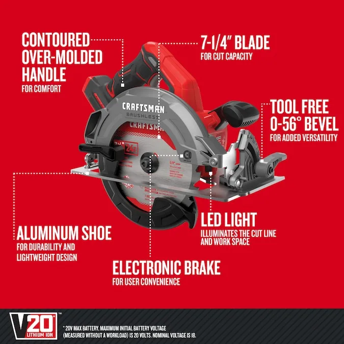 CRAFTSMAN V20 20-volt Max 7-1/4-in Brushless Cordless Circular Saw (Bare Tool)
