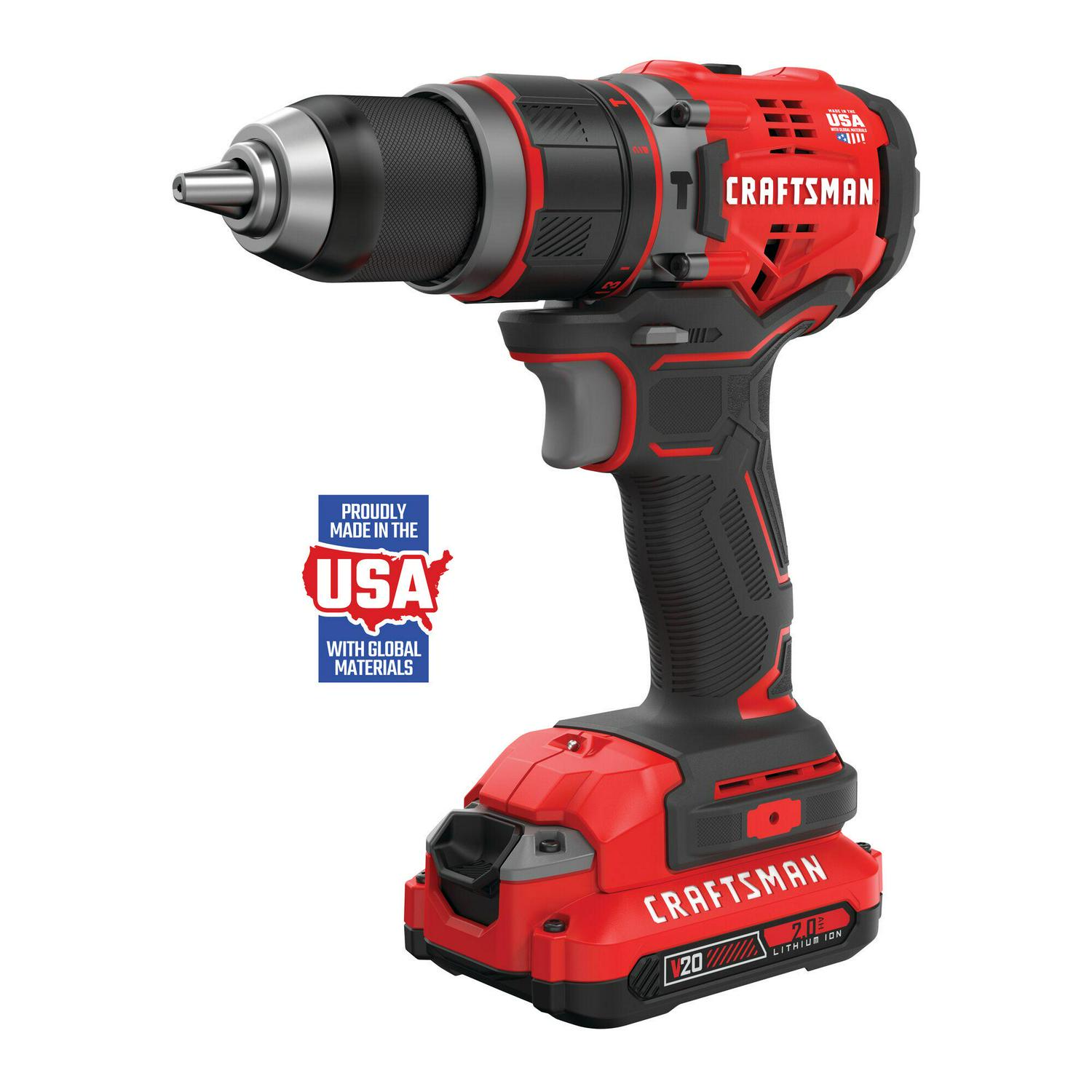 CRAFTSMAN V20 1/2-in 20-volt Max Variable Speed Brushless Cordless Hammer Drill (2-Batteries Included)