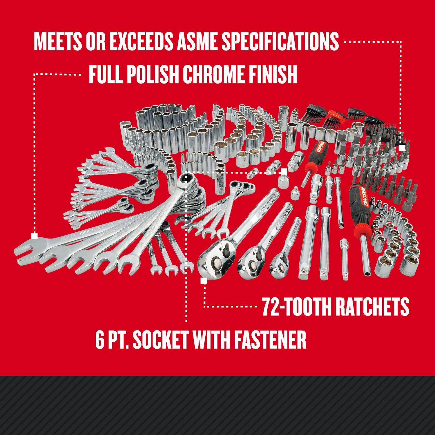 CRAFTSMAN 298-Piece Standard (SAE) and Metric Combination Polished Chrome Mechanics Tool Set