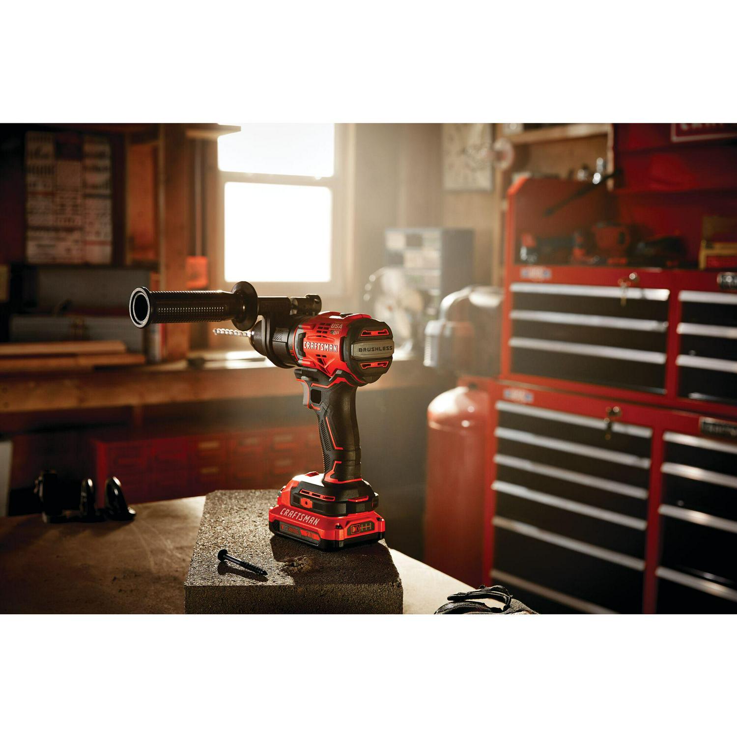 CRAFTSMAN V20 1/2-in 20-volt Max Variable Speed Brushless Cordless Hammer Drill (2-Batteries Included)