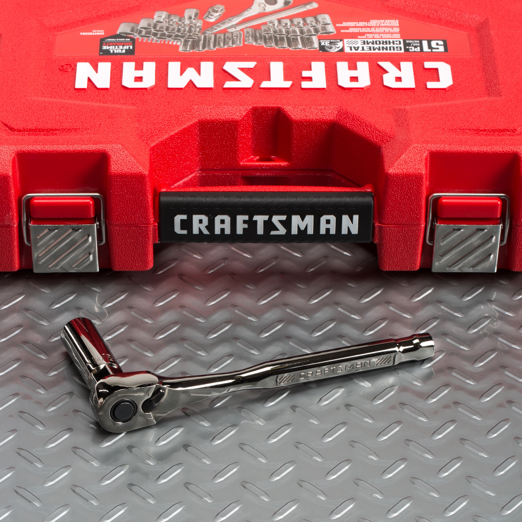 CRAFTSMAN 51-Piece Standard (SAE) and Metric Combination Gunmetal Chrome Mechanics Tool Set with Hard Case