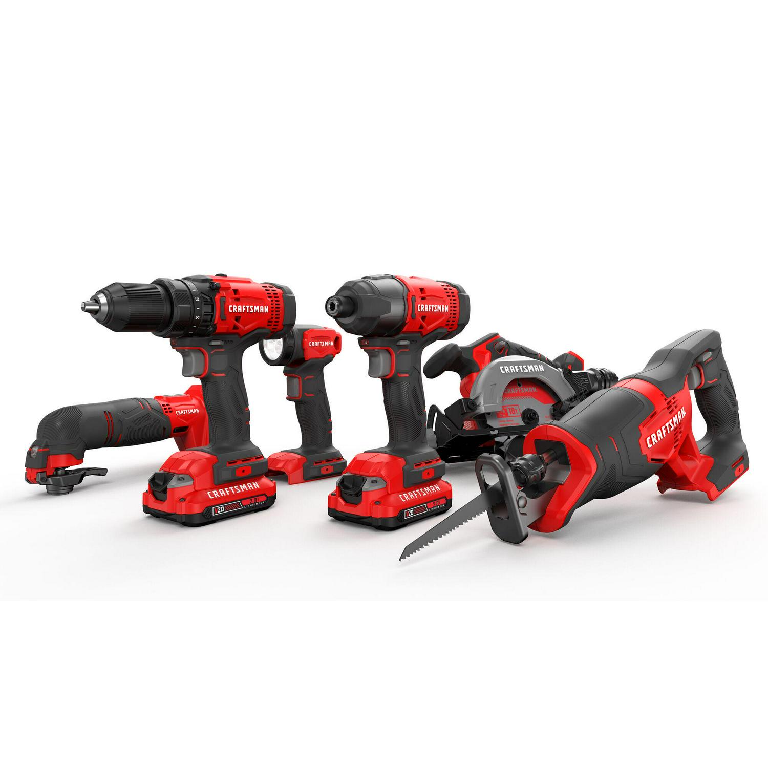CRAFTSMAN 6-Tool Power Tool Combo Kit with Soft Case (2-Batteries Included and Charger Included)