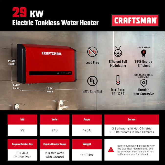 CRAFTSMAN 29kw 240-volt 5.7-GPM Electric Tankless Water Heater