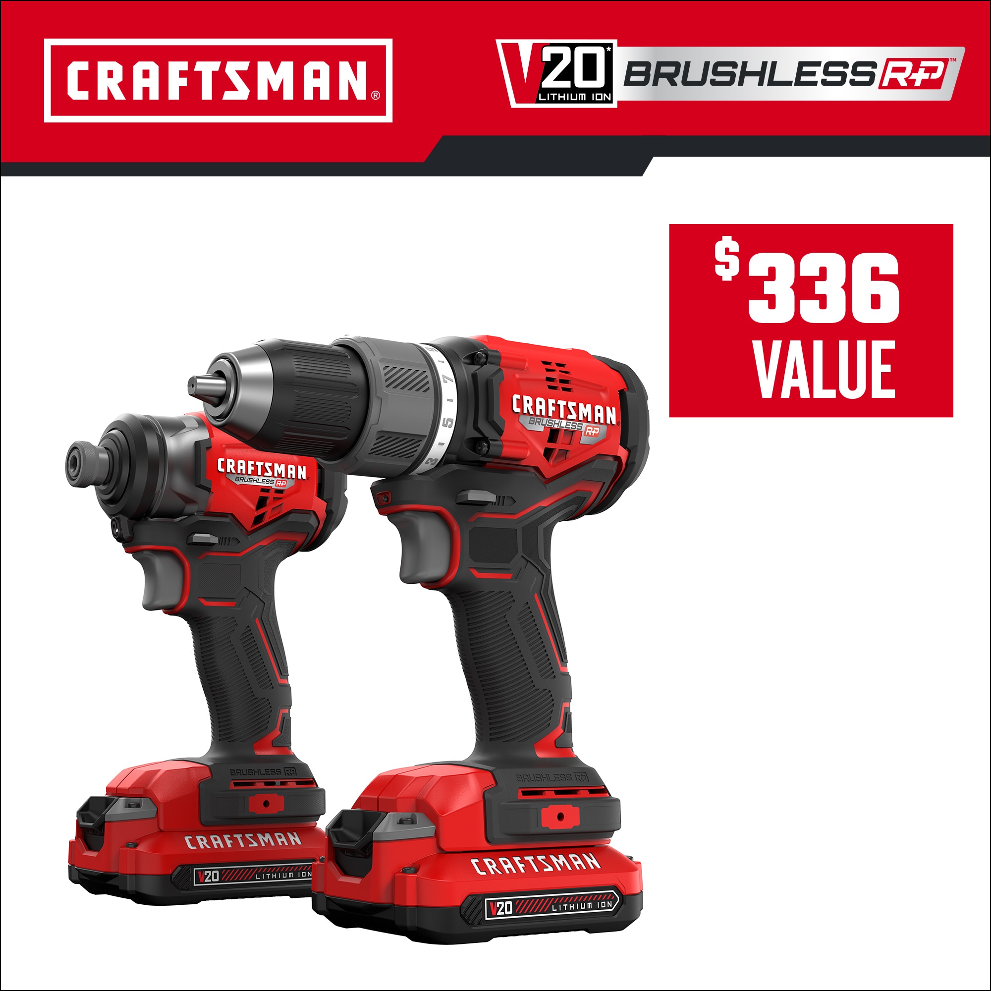 CRAFTSMAN V20 RP 2-Tool Brushless Power Tool Combo Kit with Soft Case (2-Batteries Included and Charger Included)