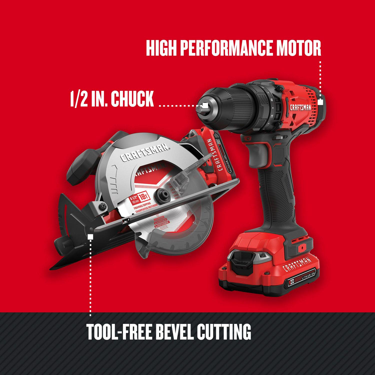 CRAFTSMAN V20 2-Tool Power Tool Combo Kit (2-Batteries Included and Charger Included)