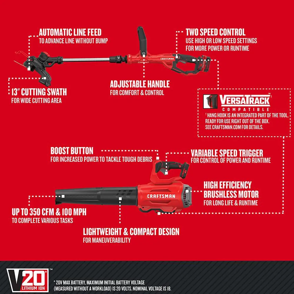 CRAFTSMAN V20 20-volt Max Cordless Battery String Trimmer and Leaf Blower Combo Kit 4 Ah (Battery & Charger Included)