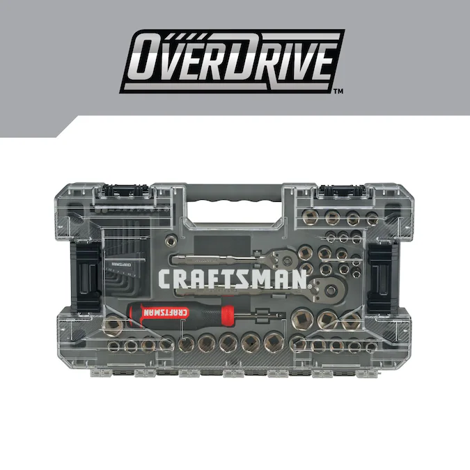 CRAFTSMAN OVERDRIVE 64-Piece Standard (SAE) and Metric Gunmetal Chrome Mechanics Tool Set with Hard Case