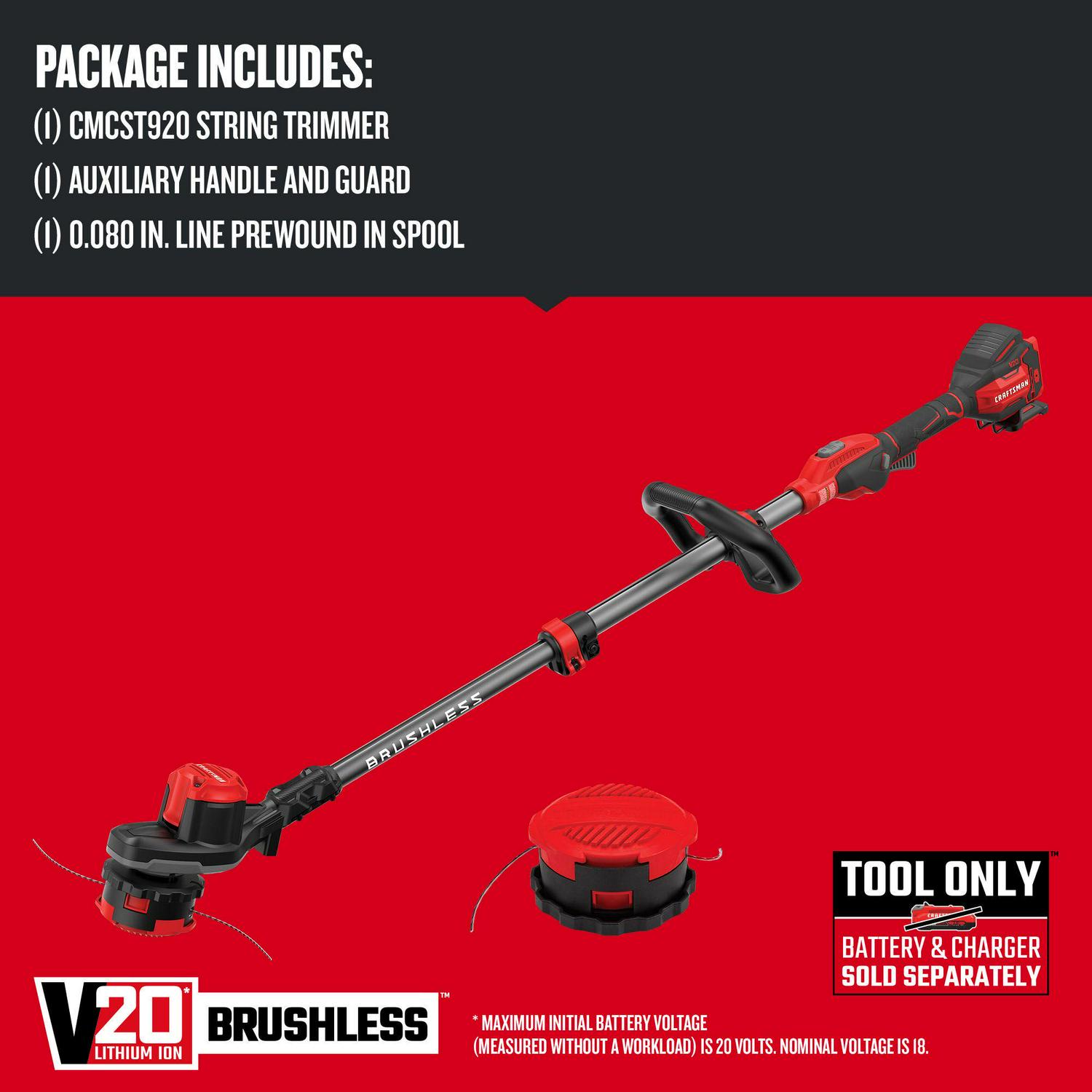 CRAFTSMAN V20 20-volt Max 13-in Straight Shaft Attachment Capable Battery String Trimmer (Battery and Charger Not Included)