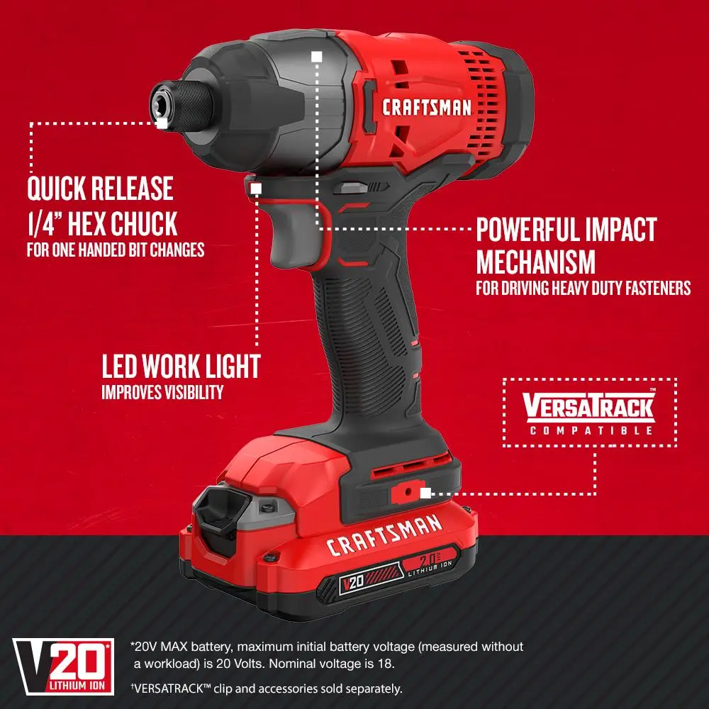 CRAFTSMAN V20 20-volt Max Cordless Impact Driver (2-Batteries Included, Charger Included)